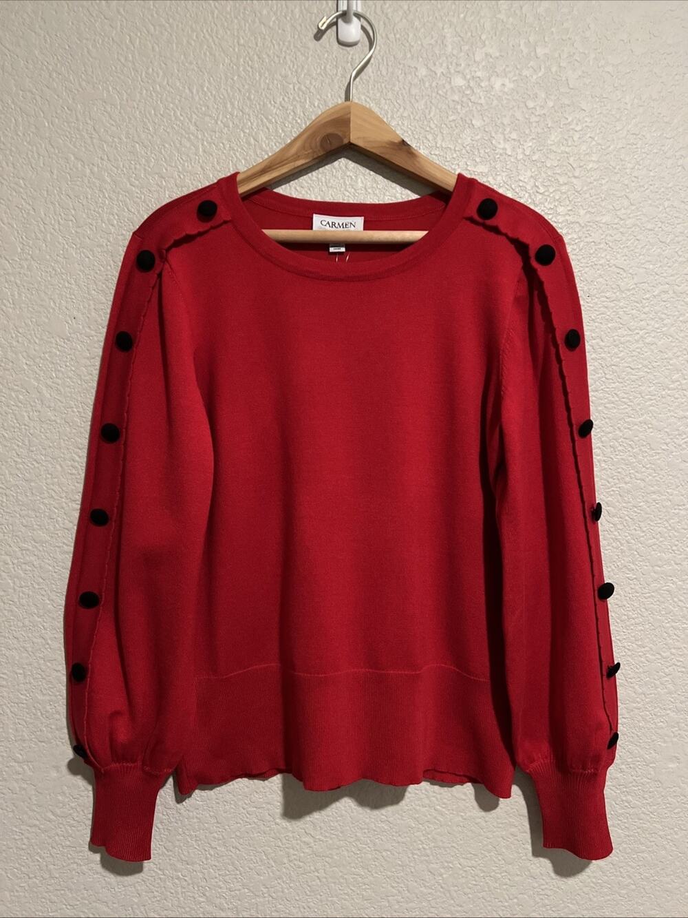 NEW Carmen Sweater Top Red Blouse Luxury Knit Career Balloon Sleeve Pullover S